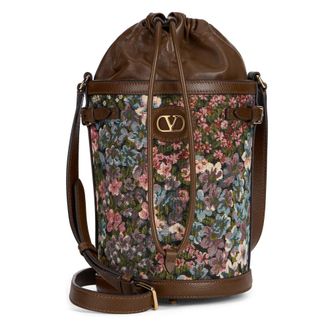 Valentino Garavani Bucket Bags, female, Brown, Size: ONE SIZE Vlogo Floral-Print Bucket Bag