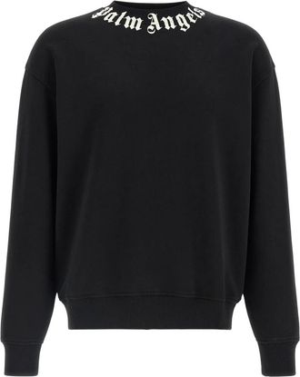Palm Angels Neck Logo Sweatshirt - Heren - Sweatshirts - Zwart - S - Katoen - Hoodies & sweatvesten