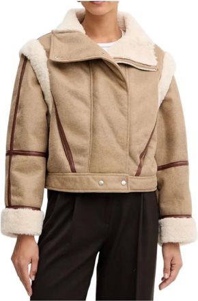 HUGO BOSS Jassen, Dames, Beige, L, Leer, Cheerlea Coat
