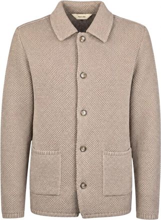 Paoloni Honeycomb Knit Cardigan - Heren - Vesten - Beige - 2XL - Truien & Vesten