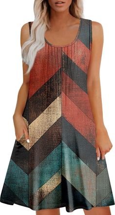 Generic Dresses for Teenagers UK, Womens Summer Dresses Casual Sleeveless Floral Print Tank Dress Loose Swing Short Sundress with Pockets Gifts for Mum,Wine,M