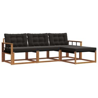 vidaXL Conjunto De Sof&aacute;s De Exterior Con Coj&iacute;n 4 Pcs Natural Y Negro Vidaxl