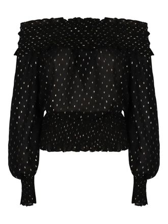 Self Portrait off-shoulder ruffled top - women - Viscose/Metallic Fibre - 12 - Black