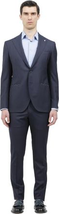 Luigi Bianchi Mantova Pied de Poule Jurk - Heren - Business pakken - Blauw - M - Kostuums