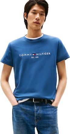 Tommy Hilfiger Mens Short Sleeve Cotton Graphic T-Shirts with Embroidered Logo, Aegean Sea, XXL