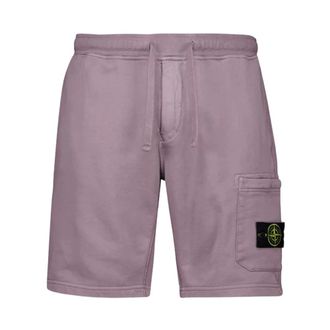 Stone Island Casual Shorts, male, Purple, Size: S Cotton Fleece Shorts