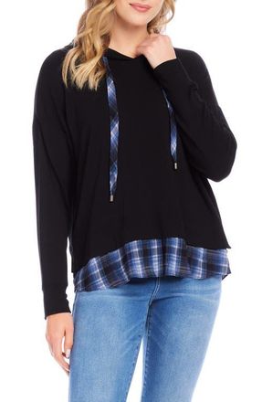 Karen Kane Contrast Hem Hoodie in Black at Nordstrom, Size Medium
