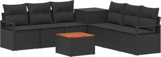 vidaXL Juego De Sof&aacute; 8 Uds. Negro Rat&aacute;n Sint&eacute;tico Y Acero Vidaxl
