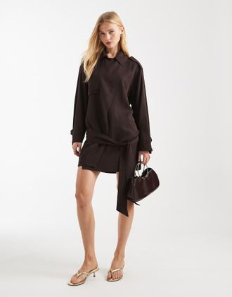 Asos Vestito corto stile trench marrone cioccolato