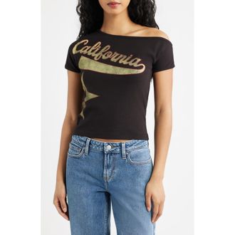 PacSun California Star One-Shoulder Top in Black at Nordstrom, Size Xx-Small