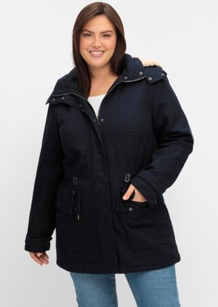 Sheego Parka SHEEGO, Damen, Gr. 40, blau (nachtblau), 100% Baumwolle, Teddyfleece:100% Polyester, Wattierung:100% Polyester, unifarben, Jacken Parka