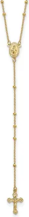 Diamond2Deal 14k Yellow Gold Polished 2mm Beaded Rosary Cross Necklace 19.5