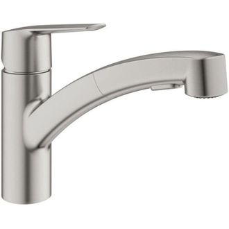 GROHE Robinet De Cuisine - Supersteel - Mitigeur Moncommande &Eacute;vier - Douchette Extractible - Bec Bas Pivotant 90&deg; - Grohe Start - 30