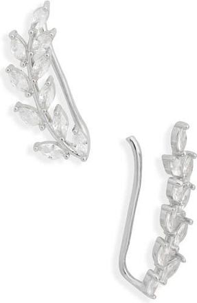 Nordstrom Rack CZ Leaf Climber Earrings in Clear- Silver at Nordstrom Rack
