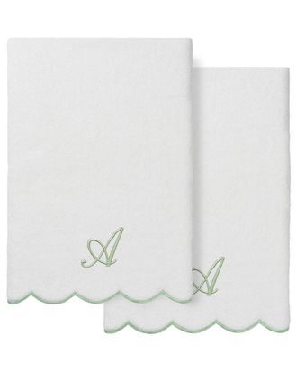 Linum Home Textiles 100% Turkish Cotton Adornia Scallop 2Pc Personalized Bath Towel Set