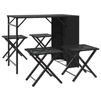 Berkfield Home 5 Piece Garden Dining Set Foldable Black Poly Rattan