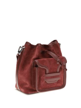 Pierre Hardy Womens Alpha Bucket Bag Suede Calf Carmine Burgundy Leather Bos Taurus