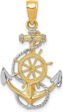 Diamond2Deal 14k Yellow Gold Rhodium Anchor Rope Pendant