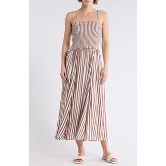 Boho Me Stripe Smocked Cover-Up Midi Dress in Brown at Nordstrom Rack, Size X-Large