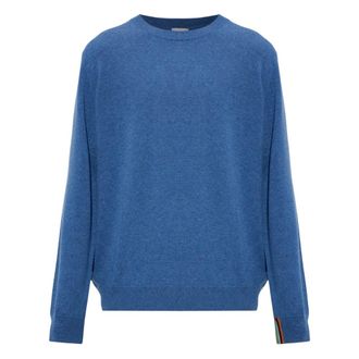 Paul Smith Trui met ronde hals en gestreepte boord - Heren - Truien - Blauw - Maat: L Kasjmier