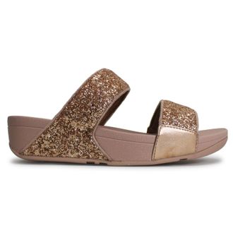 FitFlop Lulu Glitter Slides Synthetic Womens Comfort Sandals - Rose Gold - Size:UK 5.5