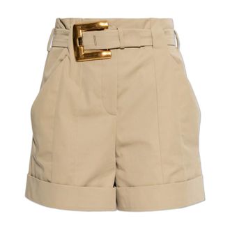 Balmain Short Shorts, female, Beige, Size: 2XS Cotton Gabardine Shorts With Belt