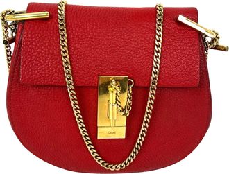 Chlo&eacute; Chloe Mini Drew Leather Grained Lambskin Red Crossbody Bag