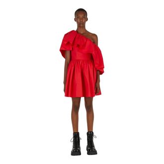 Alexander McQueen Alexander McQueen, Party Dresses, female, Red, Size: 2XS Asymmetric Ruffle Mini Dress