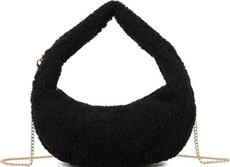 Generic Teddy Fleece Hobo Shoulder Bag, Brown Faux Fur, Chain Strap, Crescent Shape, Plush Winter Crossbody Handbag (Black)