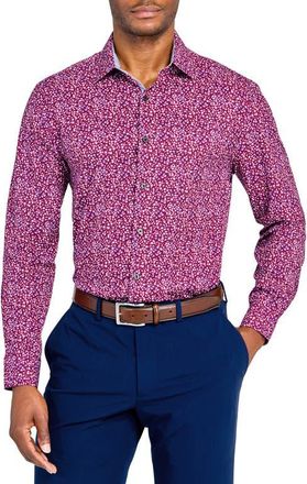 W.R.K Slim Fit Floral Performance Dress Shirt in Burgundy at Nordstrom, Size 15.5
