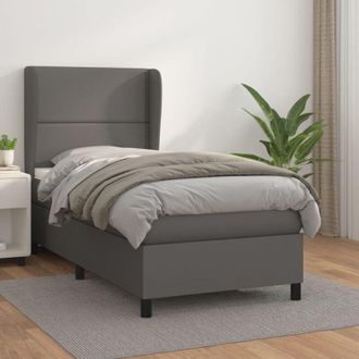 vidaXL Vidaxl - Cama Box Spring Con Colch&oacute;n Cuero Sint&eacute;tico Gris 90x190 Cm