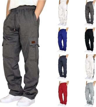 Generic Cargo Sweatpants for Men Heavyweight Fleece Casual Loose Fit Athletic Jogging Bottoms 2023 Autumn Winter Drawstring Elasticated Waist Cargo Work Trous