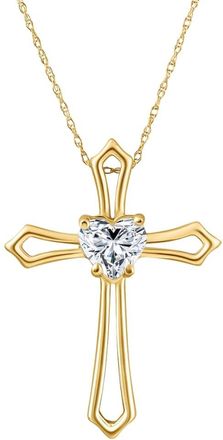 Pompeii3 1Ct Cross Solitaire Heart Shape Diamond Necklace Gold Womens Necklace 1 Tall