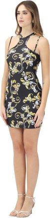 Versace Jeans Couture Zwarte Zwarte Jurk met Barokprint - Dames - Korte kleedjes - Veelkleurig - L - Kleedjes