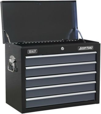 Loops 600 x 305 x 470mm BLACK 5 Drawer Topchest Tool Chest Lockable Storage Cabinet