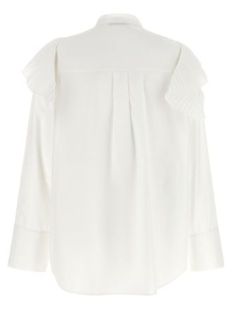 Alberta Ferretti Pleated Ruffle Cotton Blouse - White