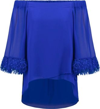 Joseph Ribkoff Off-shoulder Pullover met Veerdetail - Dames - Blouses - Blauw - M - Polyester - Overhemden