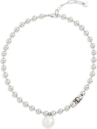 Open Edit Shotbead Cultured Pearl Collar Necklace in White- Silver at Nordstrom Rack