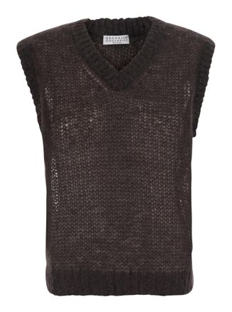 Brunello Cucinelli Brown Knitted V Neck Top