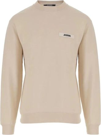 Jacquemus Sweatshirt met ronde hals en logopatch - Heren - Sweatshirts - Beige - M - Katoen - Hoodies & sweatvesten
