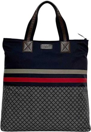 Gucci Navy Nylon Leather Tote Bag (Pre-Owned)