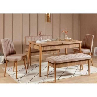 Dmora Conjunto De Mesa Y Sillas Situla, Extensible, Roble Marr&oacute;n