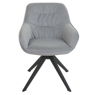 Hhg Nunca Usado] Silla De Comedor Hhg 779, Silla De Cocina Silla Tapizada Silla Con Reposabrazos, Giratoria, Metal, Tela/textil Gris Claro