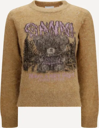 Ganni Maglione Teddy girocollo in alpaca spazzolata Woman XS