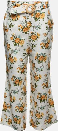 Zimmermann White Floral Printed Linen Belted Straight Pants