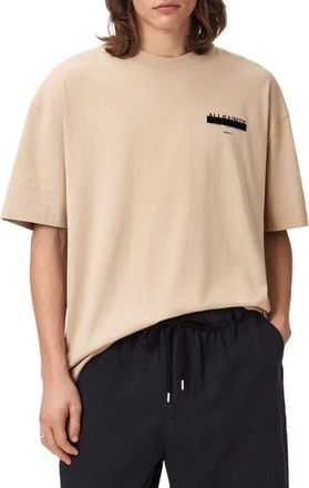 AllSaints Redact Mock Neck Graphic T-Shirt in Sunset Brown at Nordstrom, Size Xx-Large