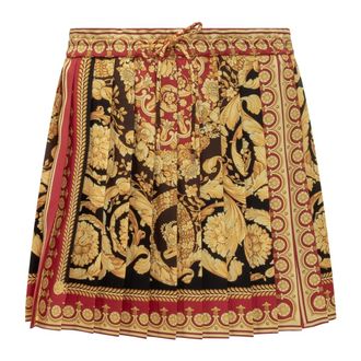 Versace Short Skirts, female, Multicolor, Size: XS Barocco Pleated Mini Skirt