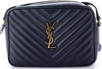 Saint Laurent Blue Matelasse Chevron Leather Lou Camera Bag Small (Authentic Pre-Loved)