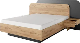 Vente-Unique Cama con mesitas de noche 160 x 200 cm - Con LEDs - Color: natural y antracita - DESADO