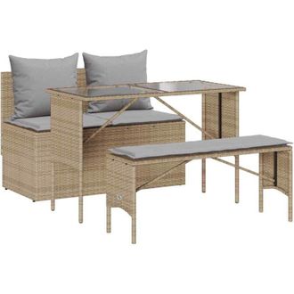 vidaXL Set Comedor De Jard&iacute;n 3 Pzas Con Cojines Rat&aacute;n Sint&eacute;tico Beige Vidaxl
